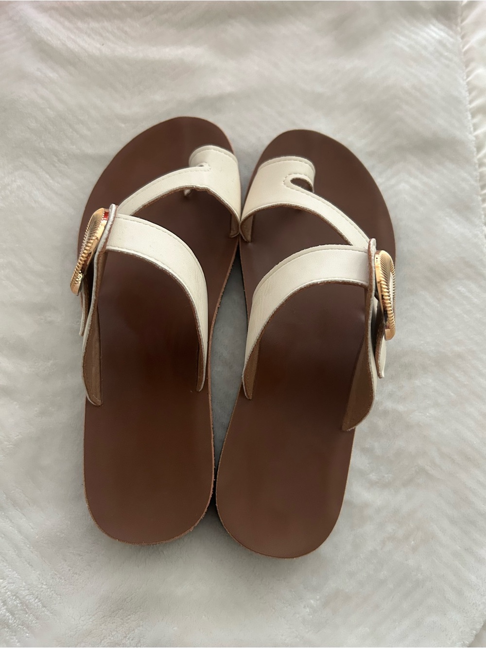 Women's Brown & Cream Buckle Slide Sandals